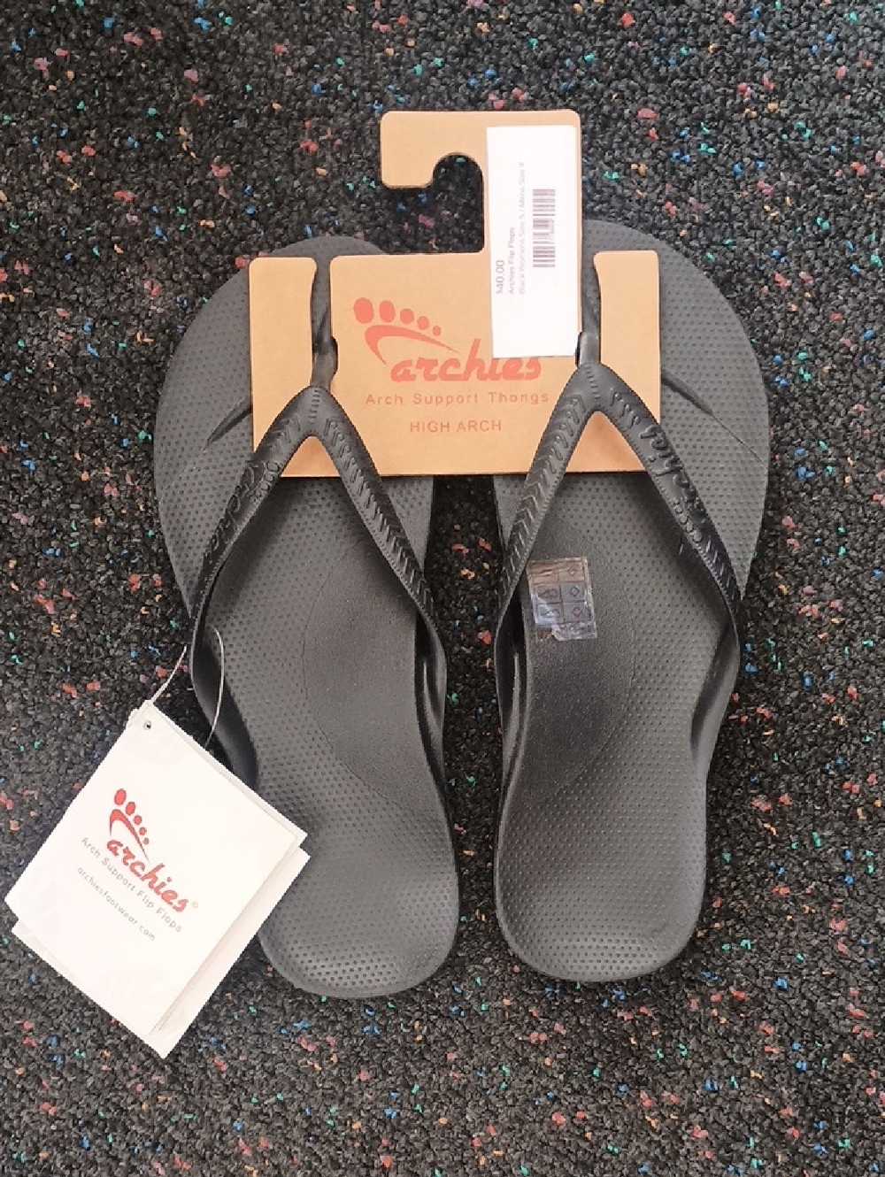 Archie's Black Arch Support Flip Flop Thong Sandals